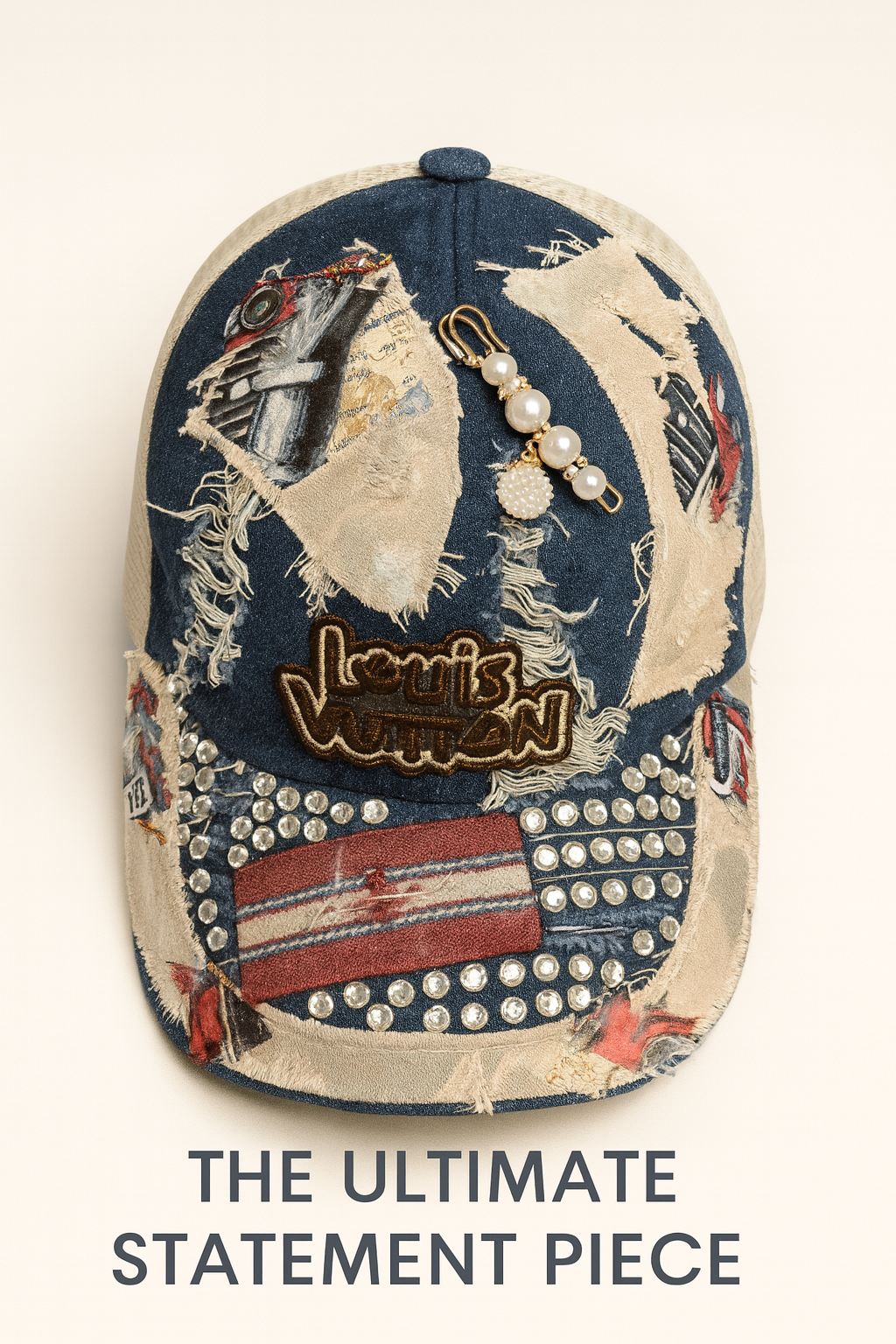 Distressed LV Denim Glam Trucker Hat